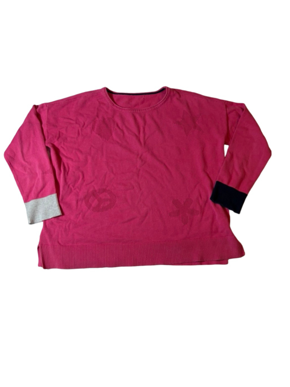 Lisa Todd Sweater Womens Pink Cotton Abstract Symbols Colorblock Cuffs
Read
